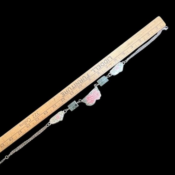 Artisan Antique Lynns USA Broken  China Roses Triple Necklace W/ Prehnite Stones - Picture 12 of 16